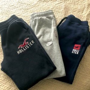3 pairs of Nike & Hollister Mens sweatpants size XS and S